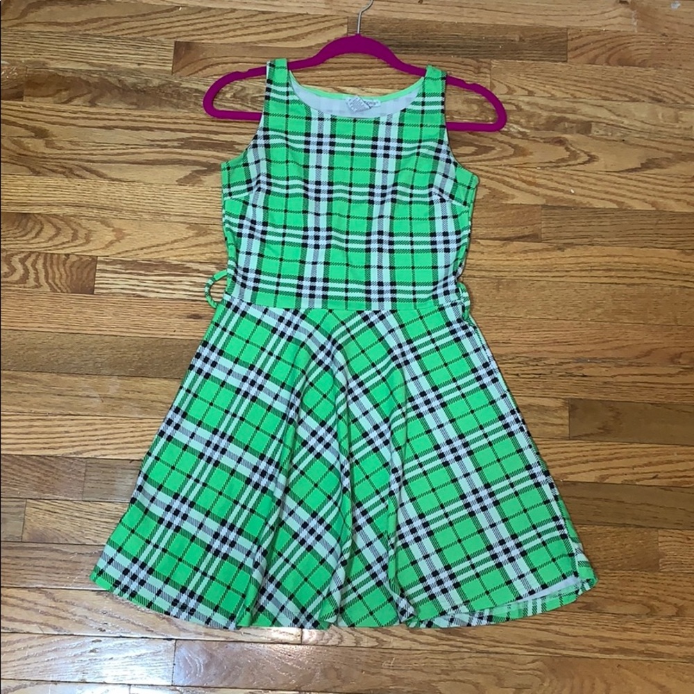 Short, green plaid dress